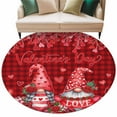 thumbnail image 1 of Valentine's Day Washable Round Area Rug 5 ft, Gnome Couple Red Love Heart Rose Floral Red Plaid, Soft Non Slip Rugs Stain Repellent Indoor Felt Carpet for Living Dining Room Bedroom Home Office, 1 of 9