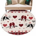 thumbnail image 1 of Valentine's Day Washable Round Area Rug 5 ft, Love Bird Branch Red Heart Plaid, Soft Non Slip Rugs Stain Repellent Indoor Felt Carpet for Living Dining Room Bedroom Home Office, 1 of 9