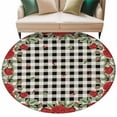 thumbnail image 1 of Valentine's Day Washable Round Area Rug 8 ft, Romantic Red Roses Retro Black Plaid, Soft Non Slip Rugs Stain Repellent Indoor Felt Carpet for Living Dining Room Bedroom Home Office, 1 of 9