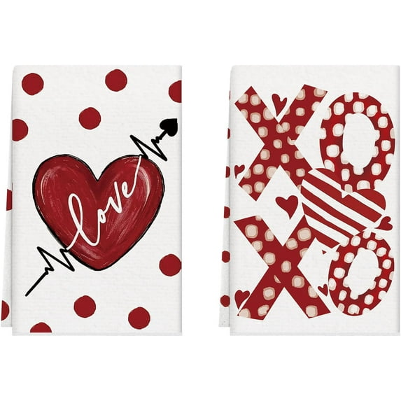 Valentine’s Day Watercolor Love Hearts Dots Kitchen Towels Dish Towels 18x26 Inch Home Decorations Hand Towels Set of 2 Drying Dishcloth