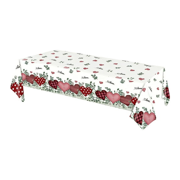 Valentine's Day Waterproof Heart Theme Tablecloth, Gradient Red Rose Pattern Reusable Dining Cover, for Creating Romantic Dinner Atmosphere, Perfect for Date Night and Proposal Decor