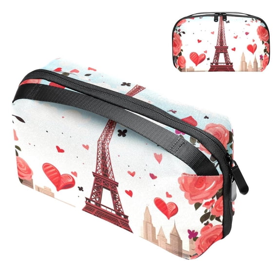 Valentine's Day Waterproof Oxford Fabric Charger Case for Electronic Devices, Hard Drive, Cords, Cables, and Phone - 5.9x9.44x3.14 Inches