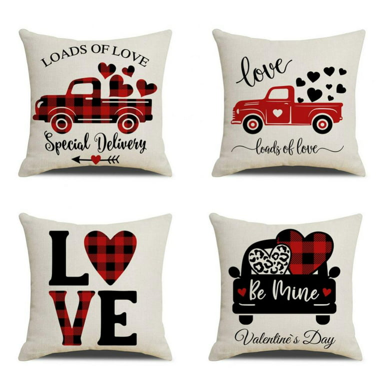 Valentines Day Pillow Covers, Red Buffalo Plaid Check Decor