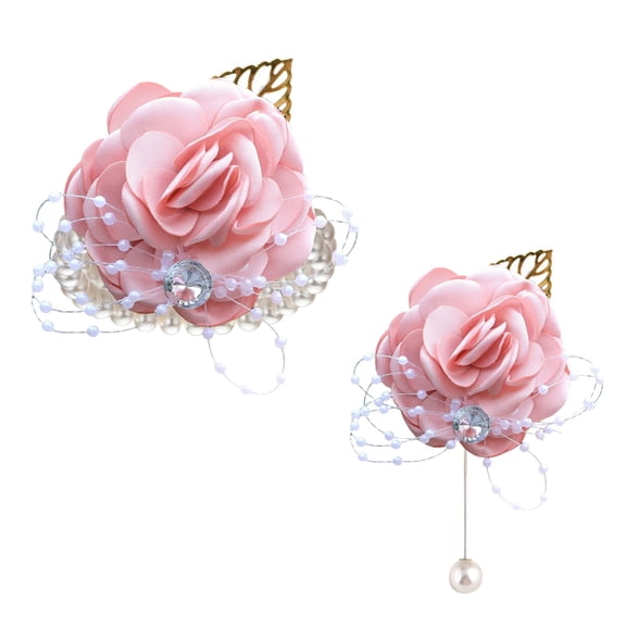 Valentine's Day Wedding Bouquets,Rose Wrist Corsage Boutonniere,Elegant Wedding Flower Accessories,Wedding Rose Bouquet,Bridesmaid Flower Bouquets,for Wedding Church Ceremony Home Decor(Pink)