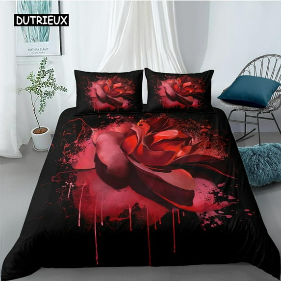 Valentine's Day Wedding Flower Bedding Set 23 Pcs Luxurious Rose Heart Love Twin King Polyester Duv