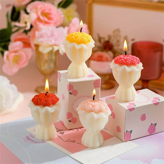 Valentine's Day And Wedding Handmade Creative Bouquets Shaped Scented Candles Decorative Items, 1 Piece Set With Gift Box For Gifting Or Display, Unique Handcrafted Design For