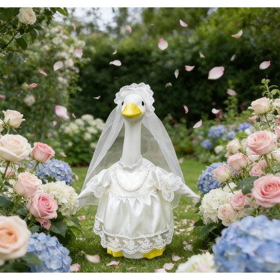 Valentine's Day Wedding Season Porch Goose Styling Set, 23In Goose Sculpture Hat Outfit, Elegant Decor for Patio Garden Entryway, Adds Romantic Vibe to Holiday Celebrations, White, 1pc