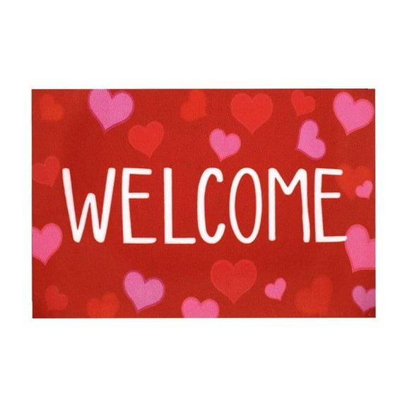 Valentine's Day Welcome Doormat Sweet Love Heart Floor Mat 16x24 Inch Indoor Outdoor Entrance Porch Rug for February Holiday Housewarming Greetings Red