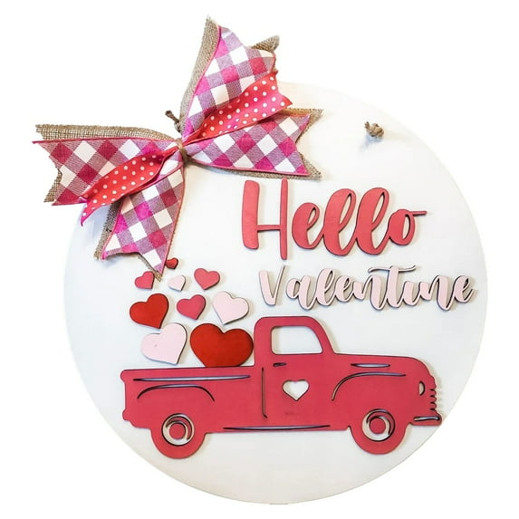 Valentine's Day Outfit WomenValentine's Day Welcome Wreath Sign Decorations, Hello Valentine Hanging Sign for Front Door, Valentine's Day Wooden Door Wreath with Bow for Holiday