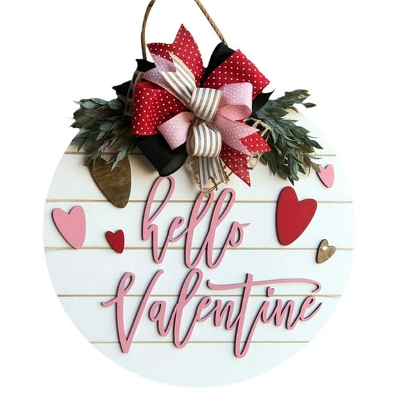Valentine's Day Outfit WomenValentine's Day Welcome Wreath Sign Decorations, Hello Valentine Hanging Sign for Front Door, Valentine's Day Wooden Door Wreath with Bow for Holiday