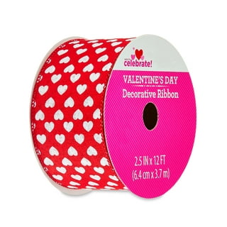 Narrow Valentine Ribbon | Red Heart Ribbon | Hearts On Narrow Satin Ribbon  - 3/8in. x 25 Yds (pm56121802)