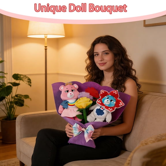 Valentine’s Day White Stuffed Animal Plush Bouquet - Romantic Gift for Girlfriend, Ideal for Back to School & Valentine's Day Gifting (11.8" )