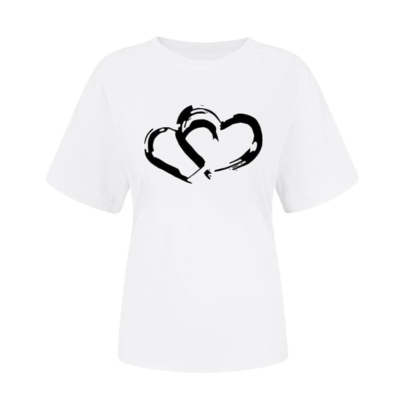 Valentine's Day White T-Shirt for Women Heart Graphic Tee Ultra Soft Relaxed Fit Casual Crewneck Top Cute Gift for Her,Size L