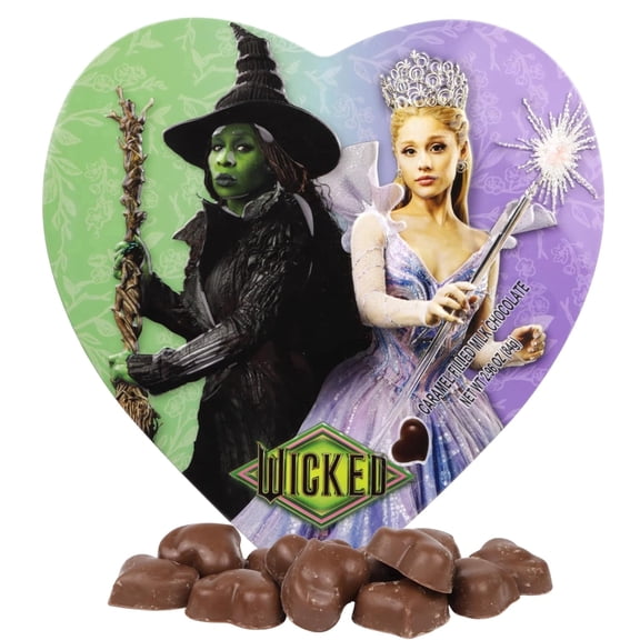 Valentine's Day Wicked Themed Heart Gift Box, Caramel Milk Chocolates Inside, Individually Wrapped, 2.96 Ounces