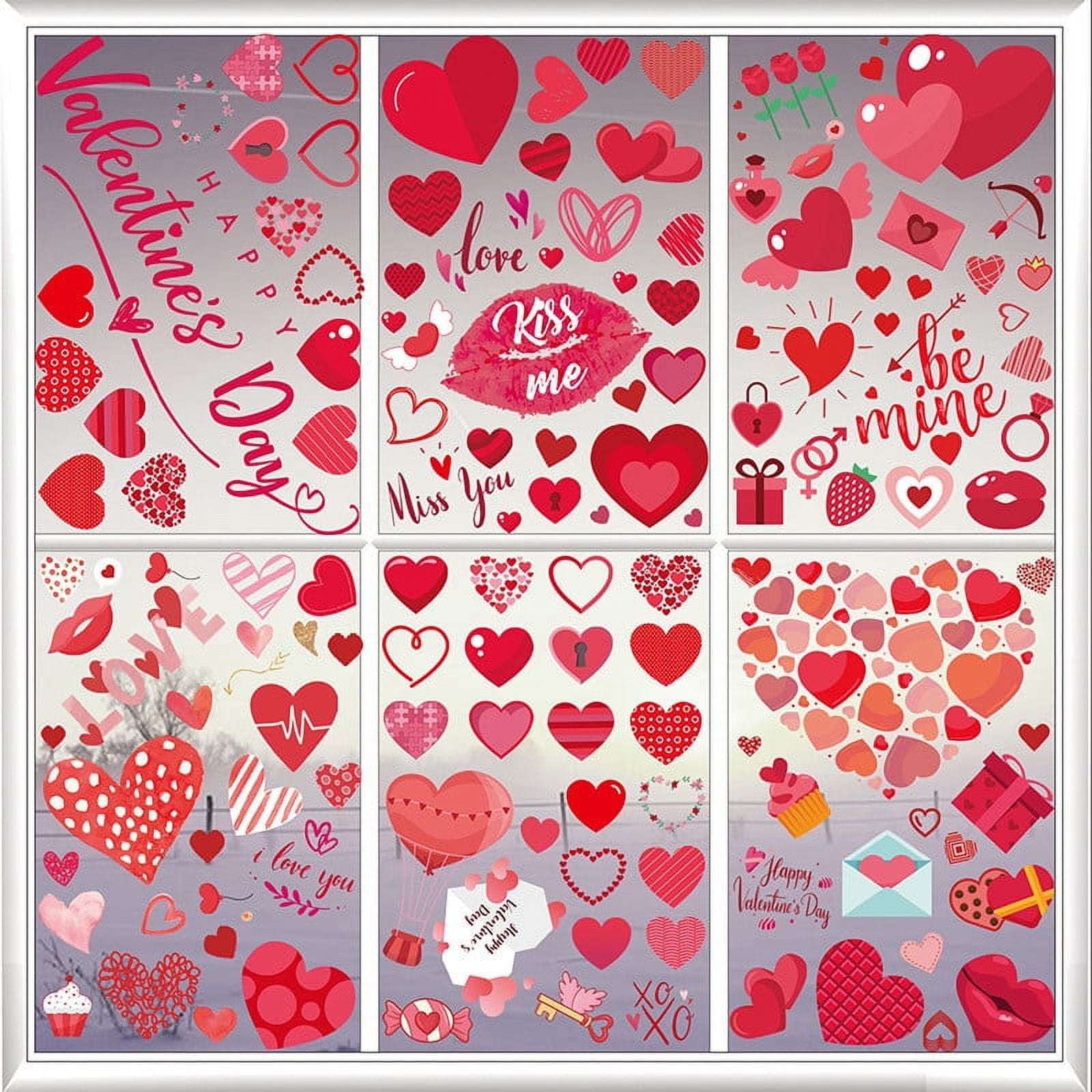 Valentine's Day Window Clings Decorations, Gel Window Stickers Valentines Day Decor Includes Heart, I Love You and Kiss Me - Reusable and Easy to Remove