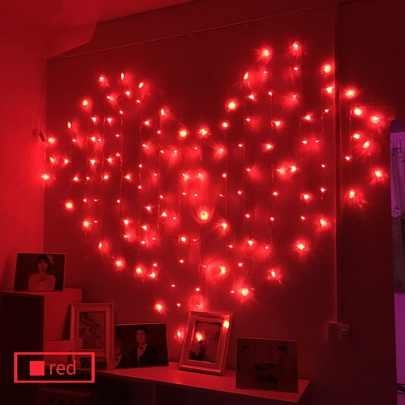 Valentine's Day Window Lights, 128 LEDs Red Heart Shaped Valentines Hanging String Lights, 8 Lighting Modes Valentine Red Curtain Lights for Window Curtain Party Valentines Day Decor Clearance