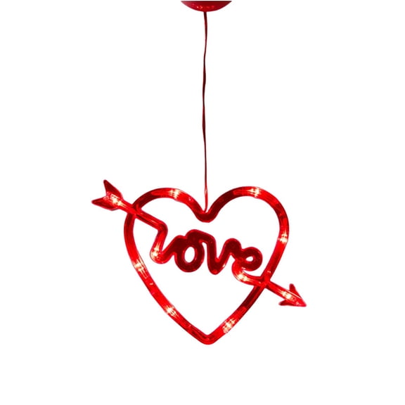 Valentine's Day Window Lights Decorations, Love Heart Curtains Lamp, Heart-Shape Hanging Suction Cup Light for Home Wedding Party Anniversary Holiday Fireplace Indoor, 1Pc(Red,6.7x6.3")