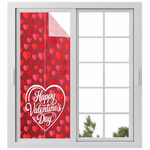 Valentine's Day Window Privacy Film, Red Love Heart Romantic Minimalist Static Cling UV Sun Blocking Heat Control Window Tint Day and Night, Non-Adhesive One Way Windows Privacy Cover 23.6''x59''