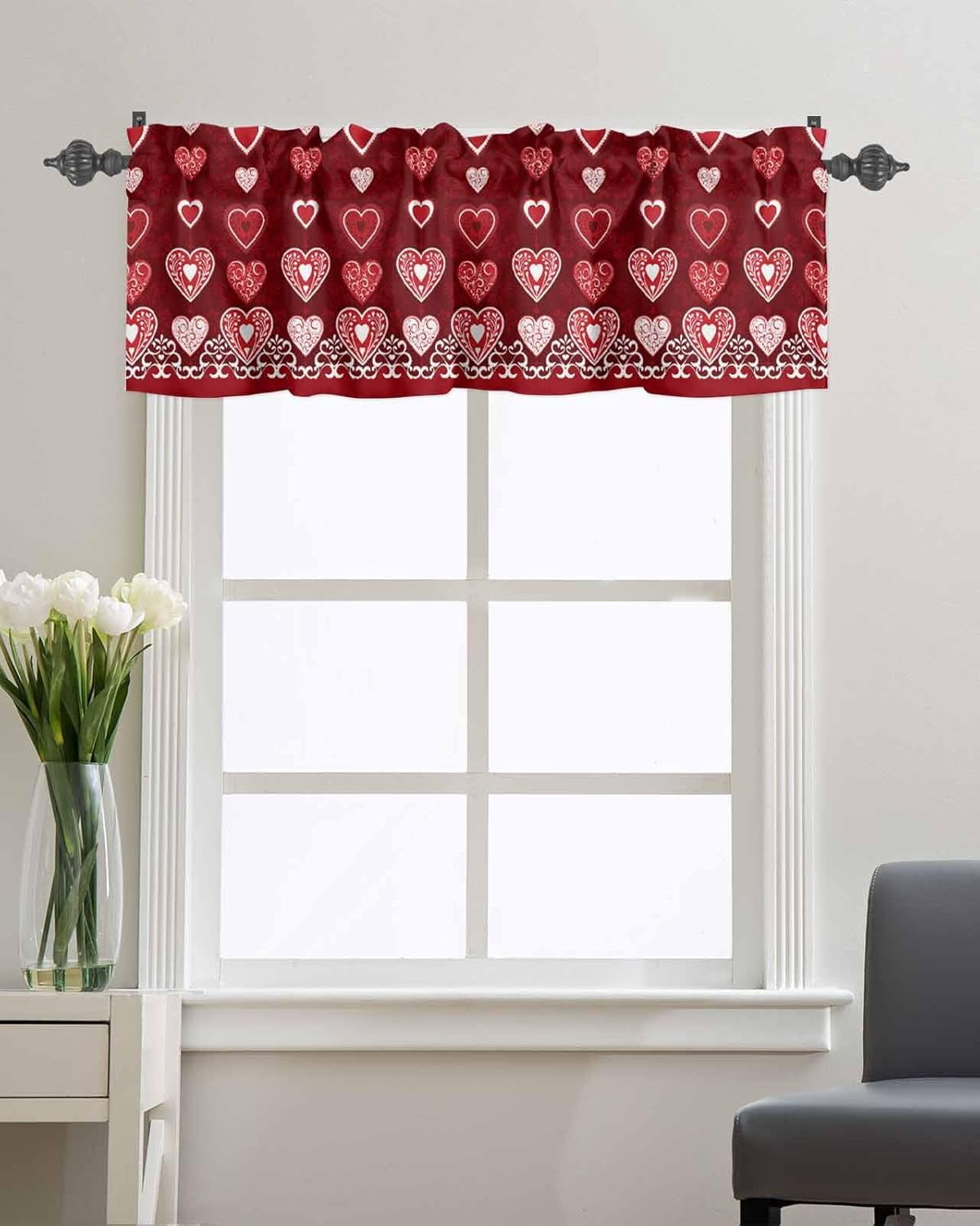 Valentine''s Day Window Valance for Kitchen,Hearts Seamless Valances ...