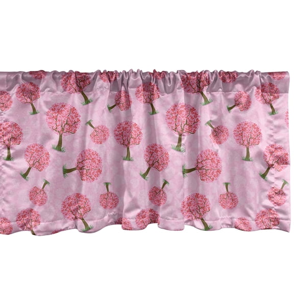 Ambesonne Valentine's Day Valance Pack of 2, Trees with Hearts, 54"X18", Pink and Pastel Pink
