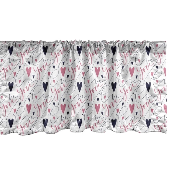Ambesonne Valentine's Day Valance Pack of 2, Cursive Love You, 54"X12", Dried Rose Navy Blue