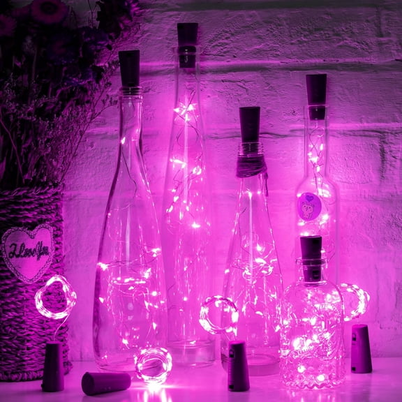 Valentine's Day Wine Bottle Lights with Cork - Pack LED Battery Operated Cork Lights, Waterproof Silver Wire Mini Fairy Lights for Liquor Bottles DIY Romantic Wedding Dcor, Pink