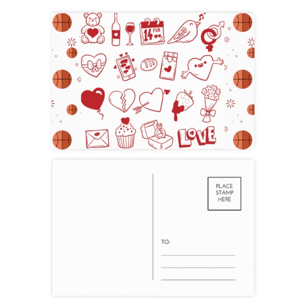 Valentine's Day Wine Love Bird Heart Basketball Postcard Set Thanks Card Mailing Side 20pcs
