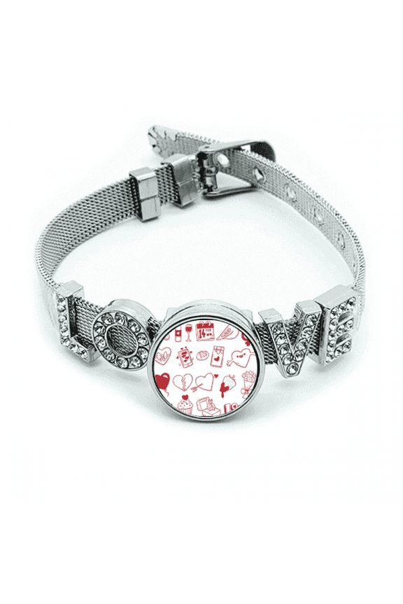 Valentine's Day Wine Love Bird Heart Bracelet Wristband Crystal Love Adjustable Bangle