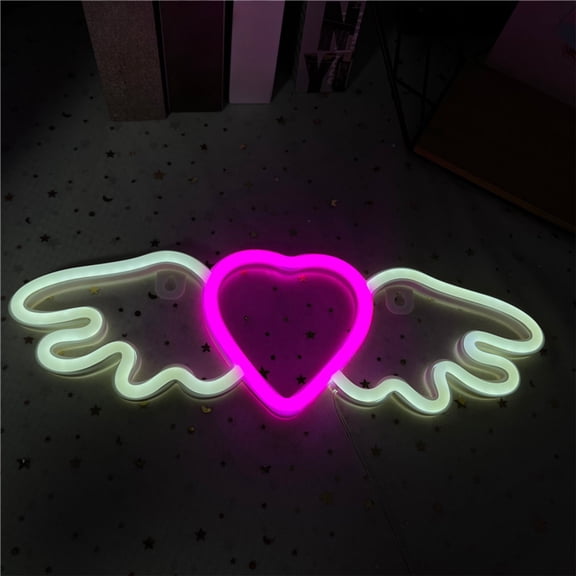 Valentine's Day Wing Heart Neon Decor Lights, USB or Battery Operated LED Sign for Home Decor, Easy Mounting for Walls and Windows, Adds Romantic Glow to Celebrations
