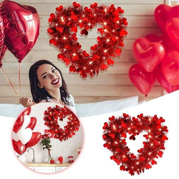 Valentine's Day With Heart Shaped For The Front Door. Valentine's Day Heart Shaped Delicate For Wedding Proposal And Engagement Parties. Wreath Red