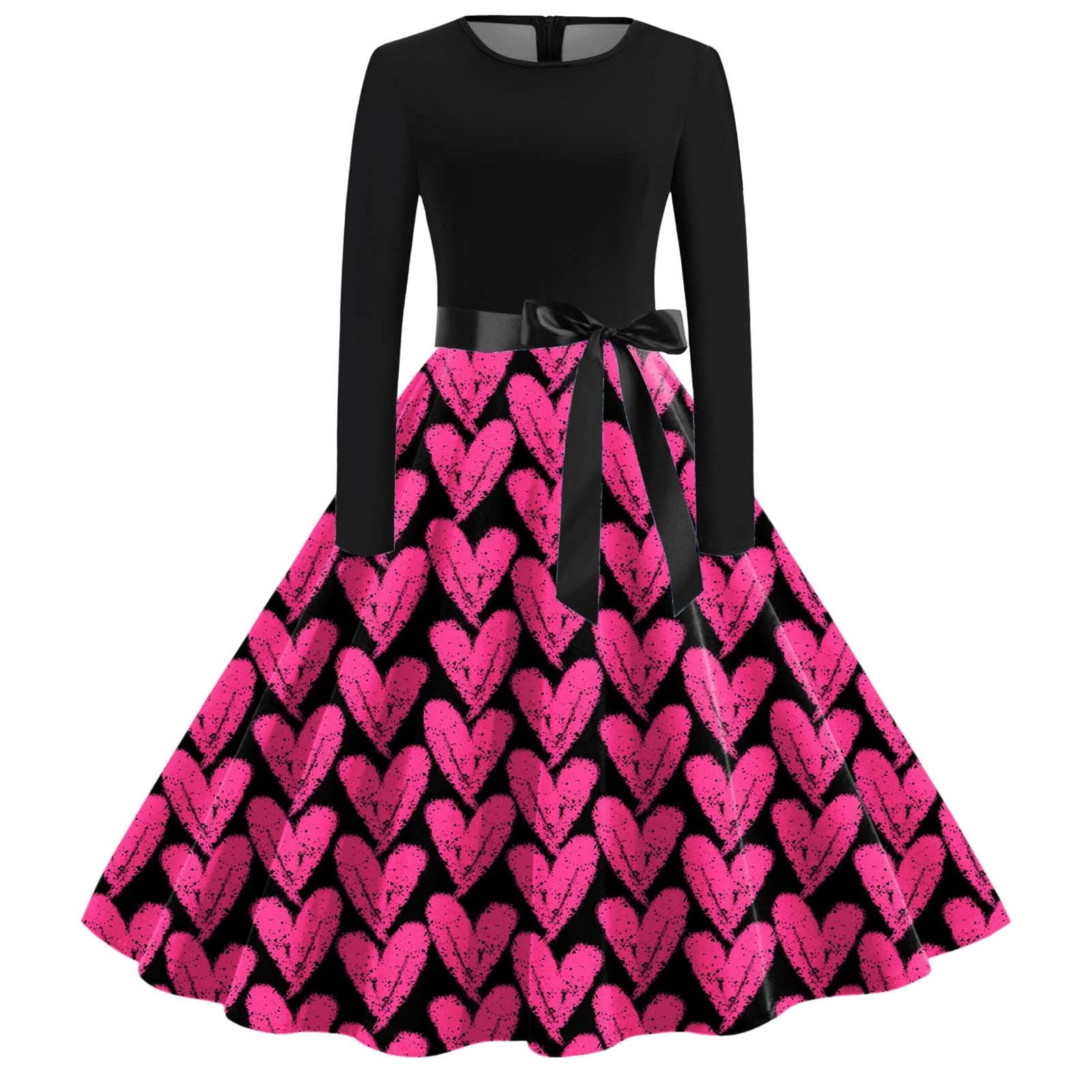 Midi Dress Pink Dress With Black Hearts Valentine's Day Women
