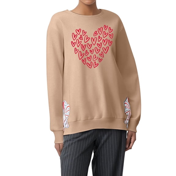 Valentine's Day Women Oversize Sweatshirts Lover Heart Graphic Shirts Ladies Fashion Printed Crewneck Embroidered Long Sleeve Plus Size Pullover Hoodie