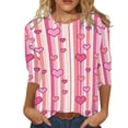 thumbnail image 1 of Valentine's Day Women Suitable Tops Crewneck Three Quarter Sleeve Floral Print Blouse T Shirts, 1 of 4
