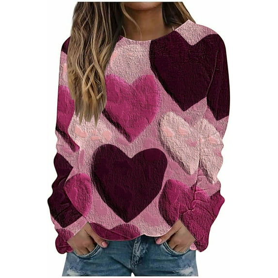 Valentine's Day Women Sweatshirts Cute Heart Graphic Pullover Long Sleeve Tops Holiday Shirts Gifts