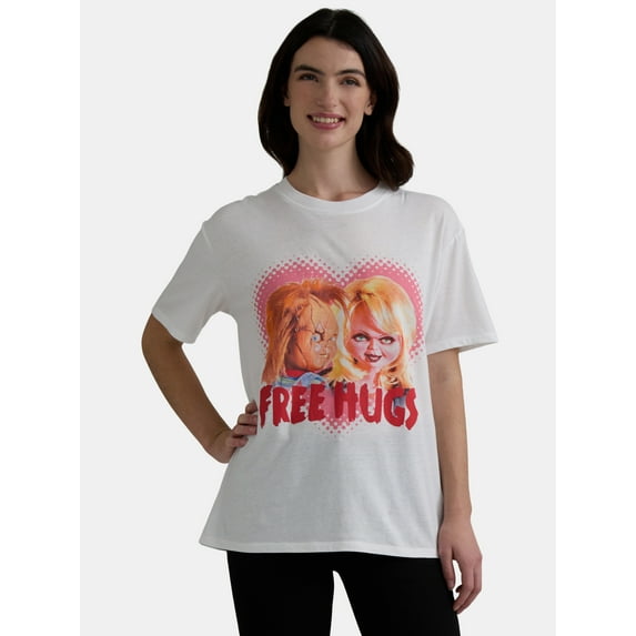 Valentine’s Day Women’s Chucky Free Hugs Graphic Tee, Sizes XXS-XXL