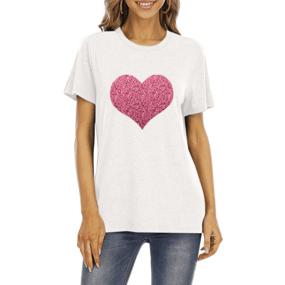 Women’s Valentine’s Day Short Sleeve T-shirt,Heart Print Shirt