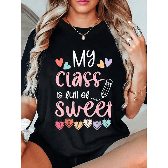 Women’s Valentine’s Day Short Sleeve T-shirt,Heart Print Shirt