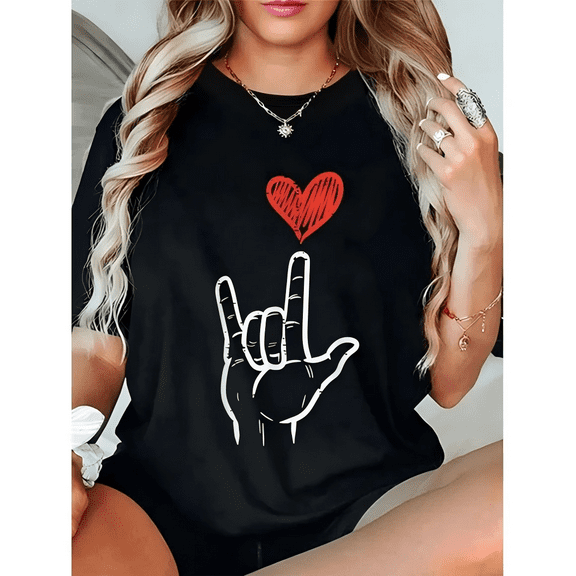 Women’s Valentine’s Day Short Sleeve T-shirt,Heart Print Shirt