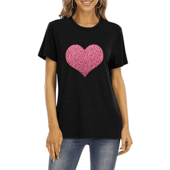 Women’s Valentine’s Day Short Sleeve T-shirt,Heart Print Shirt