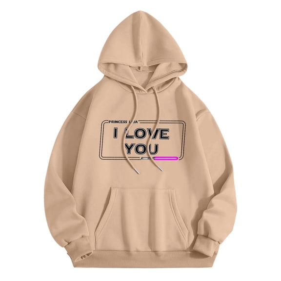 Valentine's Day Women's Hooded Sweatshirt Graphic Hoodie Unisex I Love You Letter Print Long Sleeve Drawstring With Pocket Plus Size Pullover Tops