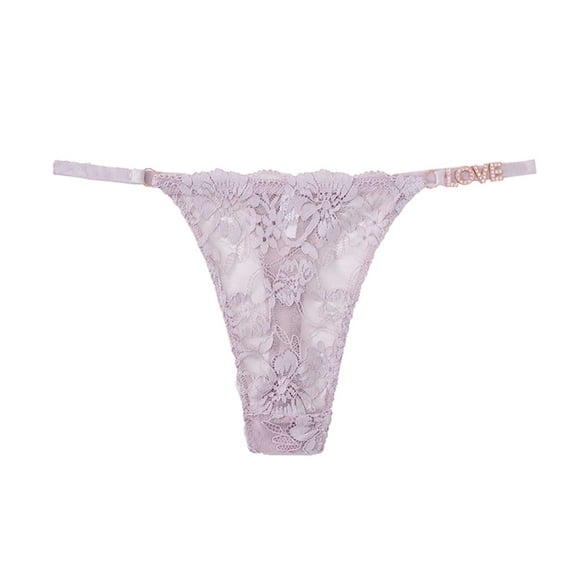 Valentine's Day Women's Lace Flowers Embroidered Low Waist Thong Underwear Cotton High Waist Underwear for Women Gray S
