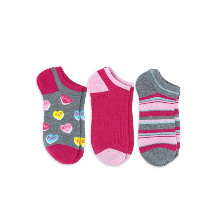 Valentine's Day Women's No Show Socks, 3-Pack, Size 4-10