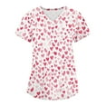 thumbnail image 1 of Valentine's Day Women's Nurse Uniforms Summer Love Heart Printed V Neck Breathable Workwear Shirt Short Sleeve Professionals Soft Stretch T-Shirts with Pockets multicolor Medium, 1 of 4