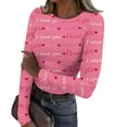 thumbnail image 1 of Valentine's Day Women's T-Shirt Long Sleeve Stretch Crewneck Ribbed Heart Print Fitted Casual Basic Top 2026 Autumn Winter Wear Watermelon Red 3XL, 1 of 5