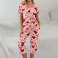 thumbnail image 1 of Valentine's Day Womens Heart Pajama Set Heart Print Pajama Sets Short Sleeve and Capri Pants Women 2 Piece Sleepwears, 1 of 7