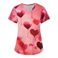 thumbnail image 1 of Valentine's Day Womens Nurse Uniforms Summer Love Heart Printed V Neck Breathable Workwear Shirt Short Sleeve Professionals Soft Stretch T-Shirts with Pockets red 4X-Large, 1 of 3