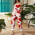 thumbnail image 1 of Valentine's Day Womens Overalls Cute Heart Pattern Printed Wide Leg Rompers Valentine Adjustable Straps Overalls Pants, 1 of 4