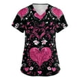 thumbnail image 1 of Valentine's Day Womens Scrub Top Funny Love Heart Graphic Short Sleeve V-Neck Scrub Shirts Valentine's Day Cartoon Pattern Scrub Tops with Pockets, 1 of 5