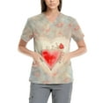 thumbnail image 1 of Valentine's Day Womens Scrub Top Funny Love Heart Printed V-Neck Medical Shirt Tops Valentine's Day Cartoon Pattern Scrub Tops with Pockets, 1 of 5