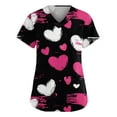 thumbnail image 1 of Valentine's Day Womens Scrub Top Love Heart Printed Plus Size Scrubs Short Sleeve V-Neck Working Uniform Valentine's Day Cartoon Pattern Scrub Tops with Pockets, 1 of 5